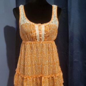 Orange Lace Trim Top With Back Cutouts